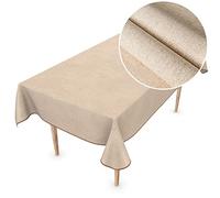 Mantel de Hule Textil Lavable, Aspecto de Lino, Color Beige, sostenible, 200 x 140 cm