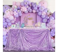 Mantel de lentejuelas B-COOL de 228 x 228 cm, color lila, cuadrado, con lentejuelas de lavanda, brillante, para fiestas, bodas y decoraci n de me