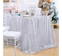 Mantel de lentejuelas de Queendream 90x132 pulgadas de tela de tela de tela de plata rectangular