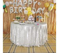 Mantel de lentejuelas plateadas JYFLZQ de 108 pulgadas, redondo, brillante, para bodas, cumplea os, fiestas, baby showers y despedidas de soltera.