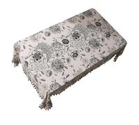 Mantel de lino de algodón con estampado floral de peonía y detalles elegantes de borlas para comedor elegante (60 x 150)