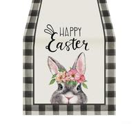 Mantel de lino para Pascua, hermoso camino de mesa con estampado de conejito para añadir un toque alegre a tu configuración de comedor (4)