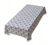 Mantel de lino sintético resistente al agua con borlas, cubierta a prueba de polvo floral azul para comedor, cocina y patio, 140 x 180 cm (140 x 220 cm)