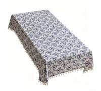 Mantel de lino sintético resistente al agua con borlas, cubierta a prueba de polvo floral azul para comedor, cocina y patio, 140 x 180 cm