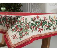 Mantel de mesa navideño Gobelin | Mantelería navideña | Camino de mesa | Mantel de mesa para Navidad y Año Nuevo (Bayas navideñas (sin purpurina), 140x140 cm)