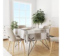 Mantel de Mesa Rectangular Hule Impermeable y Antimancha de 80x180/100x200 cm con Tejido Bies y Estampado (Cuadros Marrón, 140x240cm)