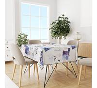 Mantel de Mesa Rectangular Hule Impermeable y Antimancha de 80x180/100x200 cm con Tejido Bies y Estampado (Lavanda Vintage, 140x240cm)