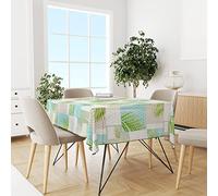 Mantel de Mesa Rectangular Hule Impermeable y Antimancha de 80x180/100x200 cm con Tejido Bies y Estampado (Verde Hojal, 140x240cm)