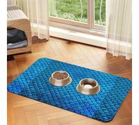 Mantel de piel absorbente con estampado de escamas de peces azules para perros y gatos, tapete de comida de 60 x 40 cm, 4 mm de grosor