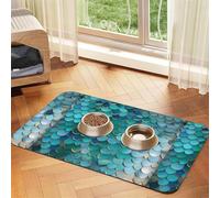 Mantel de piel absorbente con estampado de escamas de sirena para mascotas, para perros, gatos, tapete de comida de 60 x 40 cm, 4 mm de grosor
