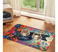 Mantel de piel absorbente con estampado de flores de gato para perros y gatos, tapete de alimentación de cuero para perros y gatos