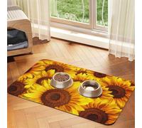 Mantel de piel absorbente con estampado de girasol amarillo 1, tapete de cuero absorbente para mascotas, área de alimentación ordenada para perros, gatos, mascotas