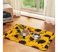 Mantel de piel absorbente con estampado de girasol para mascotas, tapete de cuero absorbente para mascotas, área de alimentación ordenada para perros, gatos, mascotas