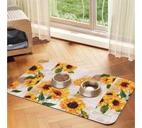 Mantel de piel absorbente con estampado de girasol, tapete de cuero absorbente para mascotas, área de alimentación ordenada para perros, gatos, mascotas