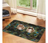 Mantel de piel absorbente con estampado de pavo real fresco para perros y gatos, tapete de comida de 60 x 40 cm, 4 mm de grosor