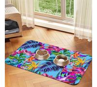 Mantel de piel absorbente con estampado de plantas tropicales de flores rosas, tapete de cuero absorbente para mascotas, área de alimentación ordenada para perros, gatos, mascotas