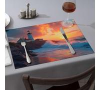 Mantel de silicona con diseño de faro junto al mar al atardecer, para cocina, encimera, camino de mesa (1 unidad)