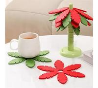 Mantel de silicona con forma de árbol, diseño de árbol de silicona con soporte de almacenamiento, resistente al calor, posavasos para mesa de encimera de cocina (rojo)