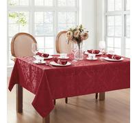 Mantel de tela Elrene Home Fashions Caiden Elegance Damask, impermeable, resistente a manchas y arrugas, rectangular, de 152 x 364 cm, color rojo