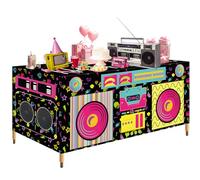Mantel de tela lavable con diseño de boom de los años 80 y 90, diseño retro de radio estéreo, para cumpleaños de hip hop, fiesta de música rap, baile de DJ, decoraciones de regreso a los años 80 y