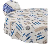 Mantel de Tela, Mantel de algodón y poliéster, Lavable, fácil de Limpiar, Redondo, Ovalado, Cuadrado, marítimo, Redondo, 140 cm, Borde de Corte