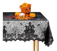 Mantel de Telaraña de Halloween,ACTOYS Mantel de Castillo Embrujado,135 x 175 cm Negra Telarañas Rectangular de Encaje,Decoración de Fiesta conTelarañas,Decoración de Mesa de Halloween