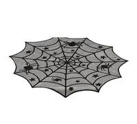 Mantel de telaraña de Halloween de 40 pulgadas, mantel de encaje negro redondo, decoración de mesa de