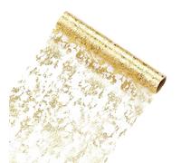Mantel dorado brillante y camino de mesa de película dorada, decoración de fiesta y boda (28 cm x 10 m)