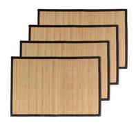 Mantel individual BambooMN con listones de bamb y borde de tela - Estampado en color liso - 44,5 x 30,5 cm - Marr n con borde negro (4 unidades)