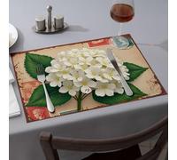 Mantel individual con flores blancas con hojas verdes. Manteles individuales de primavera para decoración moderna de granja (1 unidad)