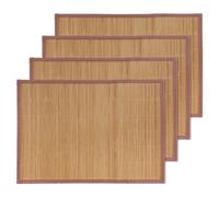 Mantel individual de listones de bamb BambooMN con borde de tela marr n - Estampado en color liso - 45 x 33 cm - Marr n carbonizado - 4 piezas