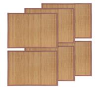 Mantel individual de listones de bamb BambooMN con borde de tela marr n - Estampado en color liso - 45 x 33 cm - Marr n carbonizado - 6 piezas