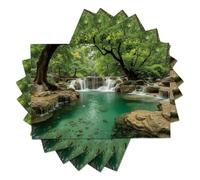 Mantel Individual De Tela De 45 X 30 Cm,Algodón Y Lino, Juego De Cascada De Roca Manteles Individuales Decorativos Lavables para Comedor, Cocina Y Camping, Paisajes Naturales