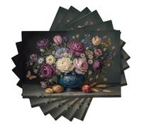 Mantel Individual De Tela De 45 X 30 Cm,Algodón Y Lino,Juego De Flores De Jarrón Manteles Individuales Decorativos Lavables para Comedor,Cocina Y Camping,Pintura Al Óleo De Naturaleza Muerta