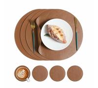 Mantel Individual Juego De 4 Manteles Individuales Redondos De Polipiel De 33 X 33 Cm De Doble Cara con Posavasos Color Marrón