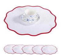 Mantel Individual Paquete De 6 Manteles Individuales Redondos De Lino con Estampado Ondulado De 40 X 40 Cm Aislantes Térmicos Resistentes Al Desgaste Y A La Formación De Bolitas Color Rojo