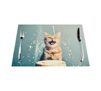 Mantel individual tejido, resistente al calor, fácil de limpiar, adecuado para fiestas al aire libre, decoración de cocina, accesorios de mesa, 12 x 18 pulgadas, impresión de gato de batalla
