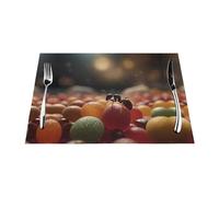 Mantel individual tejido, resistente al calor, fácil de limpiar, adecuado para fiestas al aire libre, decoración de cocina, accesorios de mesa, 12 x 18 pulgadas, estampado de hormigas sobre caramelos