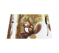 Mantel individual tejido, resistente al calor, fácil de limpiar, adecuado para fiestas al aire libre, decoración de cocina, accesorios de mesa, 12 x 18 pulgadas, impresión de ardilla que come nueces