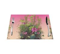 Mantel individual tejido, resistente al calor, fácil de limpiar, adecuado para fiestas al aire libre, decoración de cocina, accesorios de mesa, 12 x 18 pulgadas, estampado de grupo de plantas pirañas