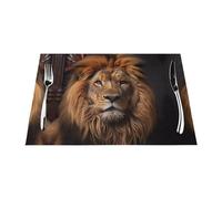Mantel individual tejido, resistente al calor, fácil de limpiar, adecuado para fiestas al aire libre, decoración de cocina, accesorios de mesa, 12 x 18 pulgadas, impresión The Lion's Gaze