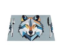 Mantel individual tejido, resistente al calor, fácil de limpiar, adecuado para fiestas al aire libre, decoración de cocina, accesorios de mesa, 12 x 18 pulgadas, impresión de cabeza de lobo de dibujos