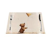 Mantel individual tejido, resistente al calor, fácil de limpiar, adecuado para fiestas al aire libre, decoración de cocina, accesorios de mesa, 12 x 18 pulgadas, estampado de oso volando una cometa