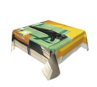 Mantel lavable con diseño de gato negro tumbado en el sofá, mantel decorativo para cocina, 152 x 152 cm
