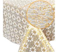 Mantel lavable de hule encerado Lace Vinyl aspecto de encaje de ganchillo 260 x 138 cm flores dorado limpiable