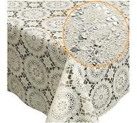 Mantel lavable de hule encerado Lace Vinyl aspecto de ganchillo encaje 180 x 138cm círculos crema limpiable