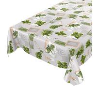 Mantel lavable de hule, lavable, hule encerado, mantel verde beige, orgánico, tamaño a elegir, toalla, Kräuter Grün Beige Bio Basilikum, 160 x 140cm