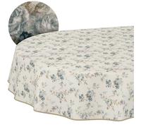 Mantel Lavable, Efecto Loto, fácil de Limpiar, de algodón y poliéster, Antimanchas, para Exteriores, diseño de Rosas, Ovalado, 180 x 140 cm, con Ribete