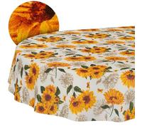 Mantel Lavable, Efecto Loto, fácil de Limpiar, de algodón y poliéster, Resistente a Las Manchas, para Exteriores, diseño de Girasol, Ovalado, 180 x 140 cm