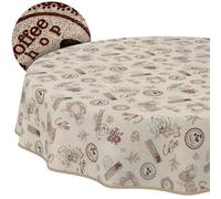 Mantel Lavable, Efecto Loto, fácil de Limpiar, de algodón y poliéster, Resistente a Las Manchas, para Exteriores, para jardín, café, café, Redondo, 140 cm, con Ribete